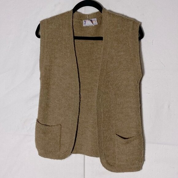 Vintage Junior Bazaar Tan Knit Open Front Vest Cardigan S - Picture 11 of 11